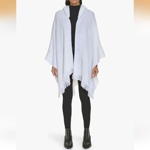 Calvin Klein hooded poncho or cape in a grey marl knit with a fringed hem 1sz